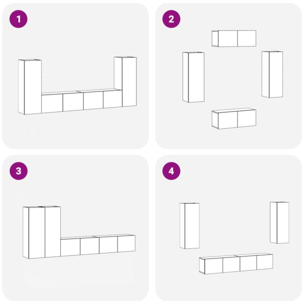 vidaXL 4-dielna nástenná TV skriňa Čierny dub Inžinierske drevo – Obrázok 13