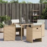 vidaXL Záhradné kreslá s podložkami 4 ks béžové polyratan – Obrázok 3