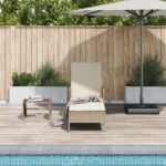 vidaXL slnečné lehátko béžové a krémové PE ratan 157 x 55 x 92 cm – Obrázok 3