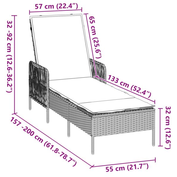 vidaXL Slnečné lehátko Svetlosivé PE ratan 157 x 55 x 92 cm Skladacie – Obrázok 12