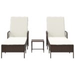 vidaXL Lehátková sada Sada 3 Hnedá a krémová PE ratan, kov Skladacia – Obrázok 7