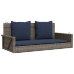 vidaXL Hojdacia lavica s vankúšmi, sivá 119x56x48 cm, polyratan – Obrázok 2