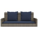 vidaXL Hojdacia lavica s vankúšmi, sivá 119x56x48 cm, polyratan – Obrázok 4