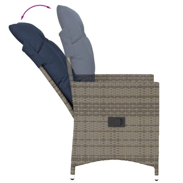 365642_7.jpg vidaXL Polohovacie záhradné kreslo s vankúšmi, sivé, polyratan – Obrázok 7