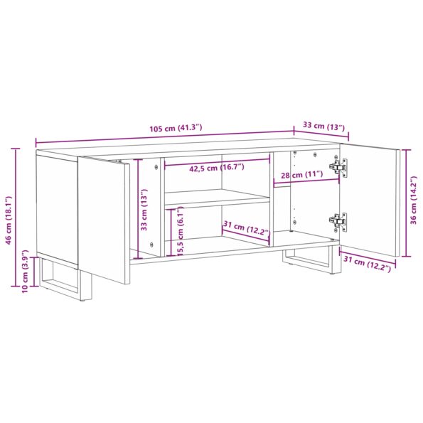 vidaXL TV skrinka 105x33,5x46 cm Masívne drevo mango a inžinierske drevo – Obrázok 10
