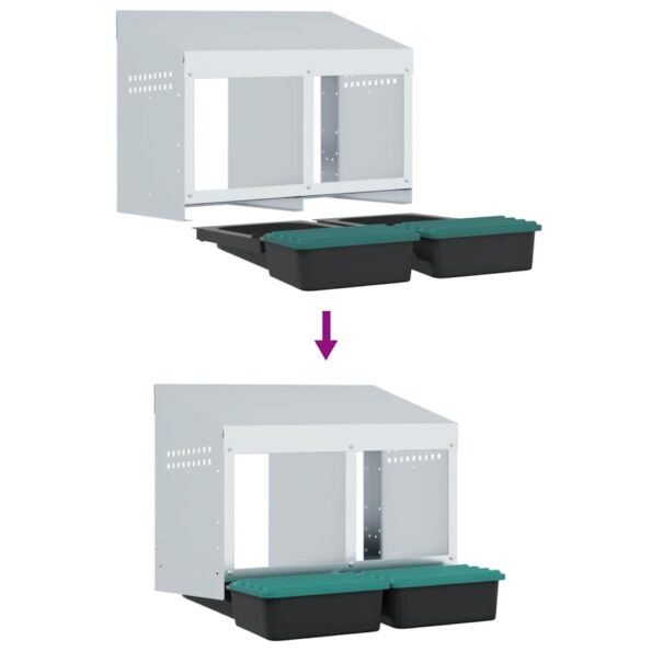 vidaXL Hniezdo pre sliepky s 2 priehradkami, nástenné, pozinkovaná oceľ – Obrázok 8