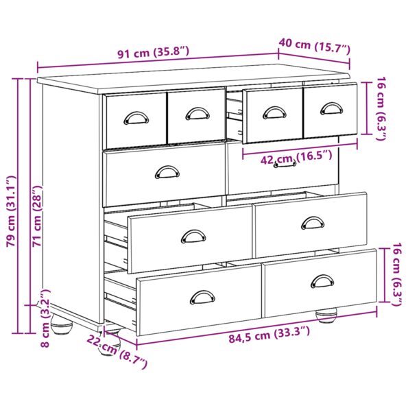 vidaXL truhlica so zásuvkami 'ASKIM'Biela 91x40x79 cm Drevená borovica – Obrázok 11