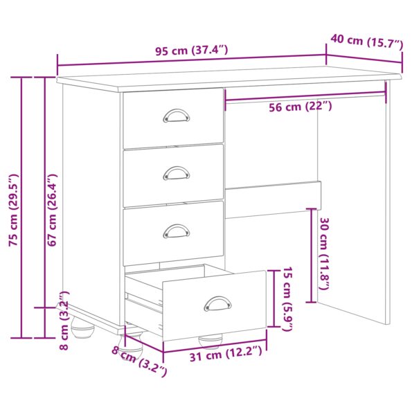 vidaXL Stôl "ASKIM" so zásuvkami Biela 95x40x75 cm Pevné drevo Borovica – Obrázok 11
