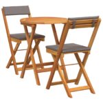 vidaXL 3-dielny skladací bistro set s vankúšmi z akáciového dreva – Obrázok 2