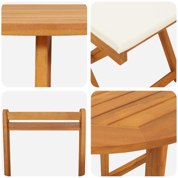 vidaXL 3-dielny skladací bistro set s vankúšmi z masívneho akáciového dreva – Obrázok 9