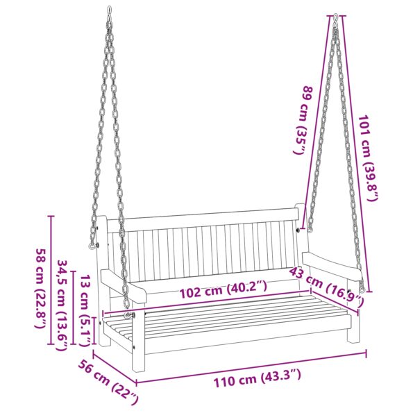 vidaXL Záhradná hojdačka pre 2 osoby 110x56x58 cm z masívneho akáciového dreva – Obrázok 10