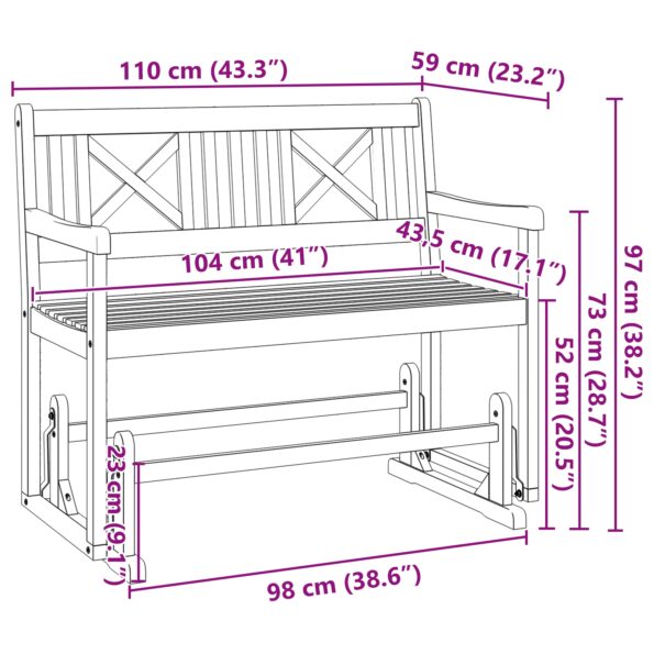 vidaXL Dvojmiestna záhradná hojdacia lavička 110x59x97 cm Masívne drevo Akácia – Obrázok 10