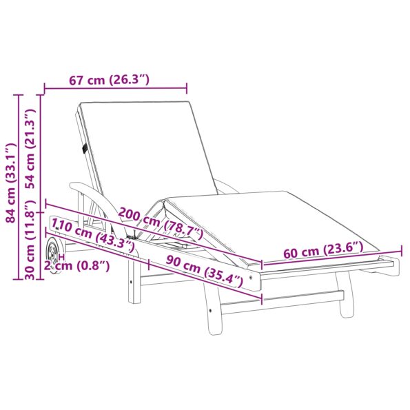 vidaXL Skladacie slnečné lehátko s kolesami a vankúšom Taupe z masívneho dreva akácie – Obrázok 12