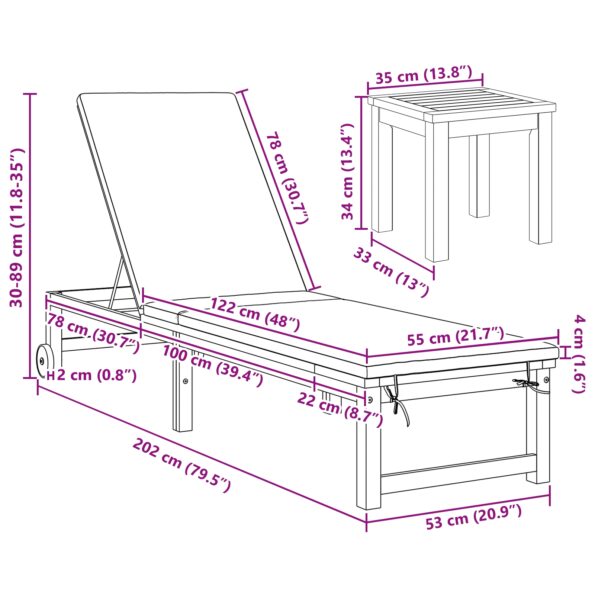 vidaXL slnečné lehátko so stolíkom z akáciového dreva – Obrázok 10