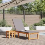 vidaXL Slnečné lehátko so svetlošedými vankúšmi z pevného akáciového dreva – Obrázok 3