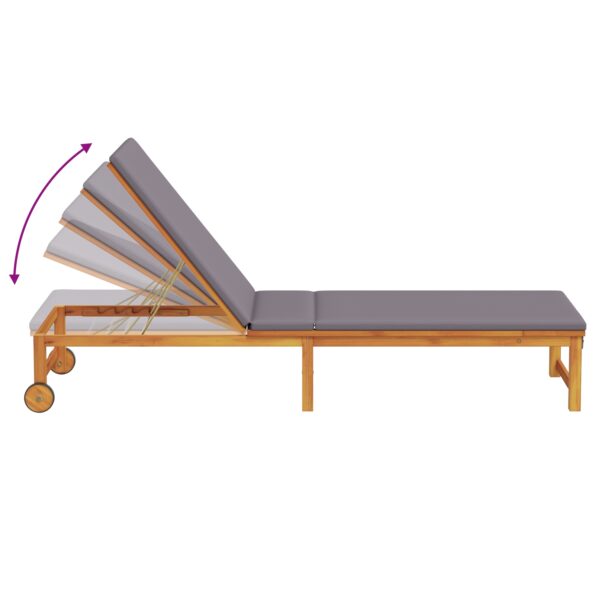 vidaXL Slnečné lehátko so svetlošedými vankúšmi z pevného akáciového dreva – Obrázok 8