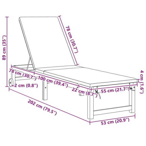 vidaXL Slnečné lehátko so svetlošedými vankúšmi z pevného akáciového dreva – Obrázok 9