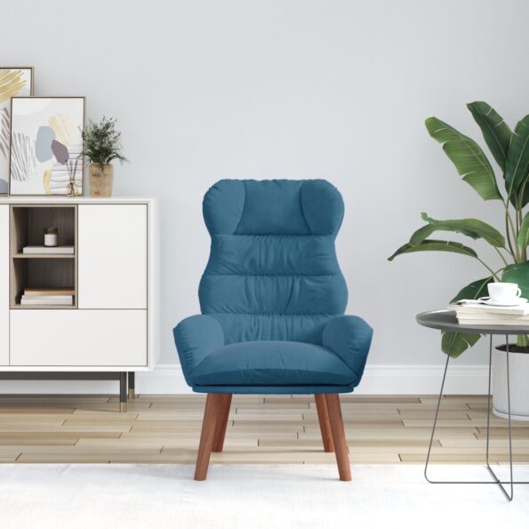 vidaXL Relaxačné kreslo modré zamatové – Obrázok 3