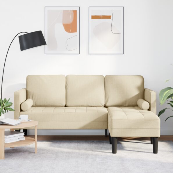 42001919_1.jpg vidaXL 3-miestny rohový gauč krémový 160 cm tkanina – Obrázok 1