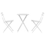 vidaXL 3-dielna skladacia bistro súprava, biela oceľ – Obrázok 7
