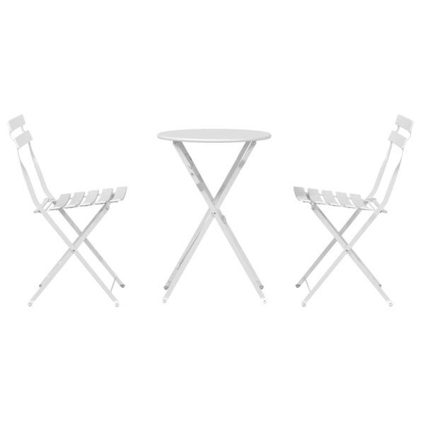 vidaXL 3-dielna skladacia bistro súprava, biela oceľ – Obrázok 7