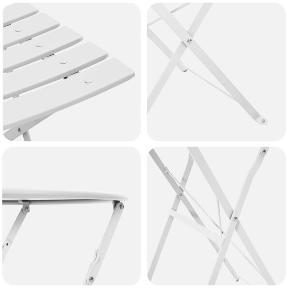 vidaXL 3-dielna skladacia bistro súprava, biela oceľ – Obrázok 8