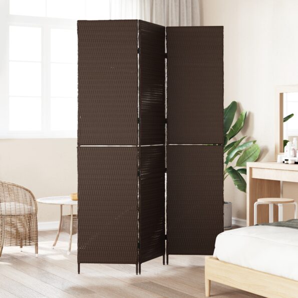 42003669_3.jpg vidaXL Deliteľka izieb 3 panely skladacia hnedá 146x180 cm poly ratan – Obrázok 3