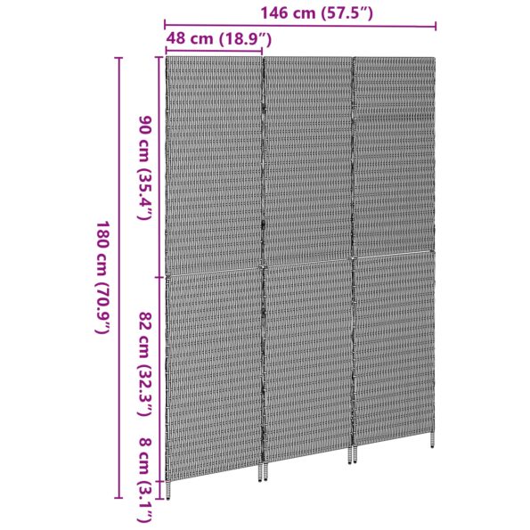 42003669_9.jpg vidaXL Deliteľka izieb 3 panely skladacia hnedá 146x180 cm poly ratan – Obrázok 9