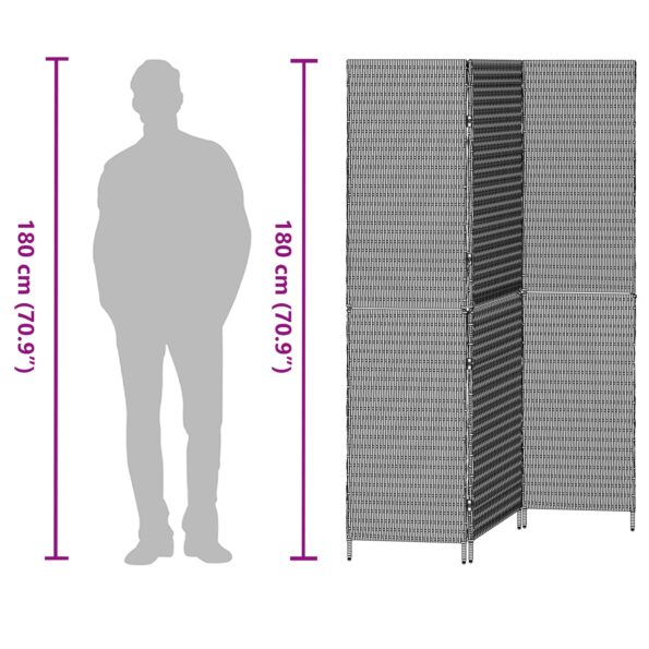 vidaXL Rozdeľovač miestností 3 panely skladací sivý 147x180 cm poly ratan – Obrázok 11