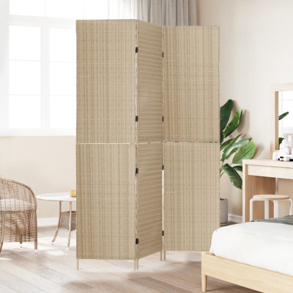 vidaXL Predelovačka 3 Panely Skladacia Béžová 147x180 cm Poly Rattan – Obrázok 3
