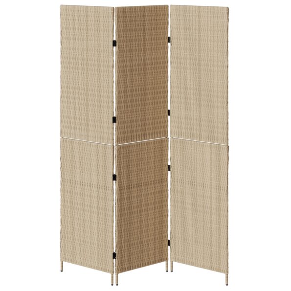 vidaXL Predelovačka 3 Panely Skladacia Béžová 147x180 cm Poly Rattan – Obrázok 5