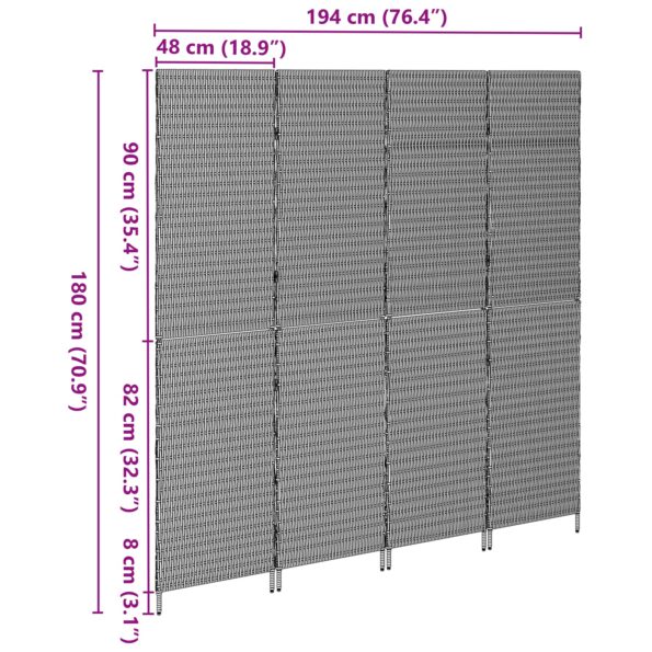 42003672_10.jpg vidaXL Predelenie miestnosti 4 panely skladacie čierne 195x180 cm poly ratan – Obrázok 10