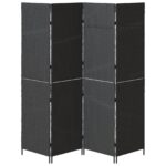 vidaXL Predelenie miestnosti 4 panely skladacie čierne 195x180 cm poly ratan – Obrázok 5