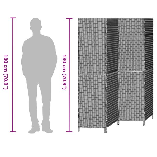 vidaXL Delič miestnosti 4 panely skladací hnedý 195x180 cm poly ratan – Obrázok 11
