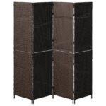 vidaXL Delič miestnosti 4 panely skladací hnedý 195x180 cm poly ratan – Obrázok 5