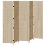 vidaXL Záves na miestnosti 5 panelov Skladací Béžový 245x180 cm Poly Rattan – Obrázok 2