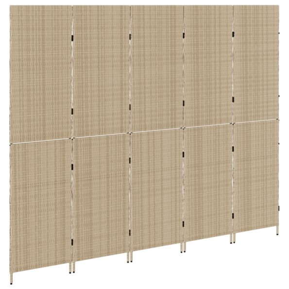 vidaXL Záves na miestnosti 5 panelov Skladací Béžový 245x180 cm Poly Rattan – Obrázok 4