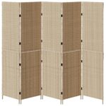 vidaXL Záves na miestnosti 5 panelov Skladací Béžový 245x180 cm Poly Rattan – Obrázok 5