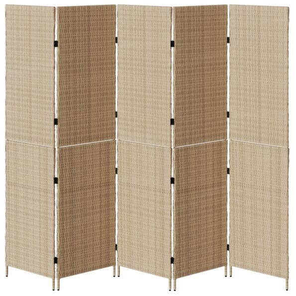 vidaXL Záves na miestnosti 5 panelov Skladací Béžový 245x180 cm Poly Rattan – Obrázok 5