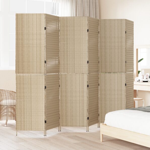 vidaXL Záložník 6 panelov skladací Béžový 294x180 cm Poly Rattan – Obrázok 3