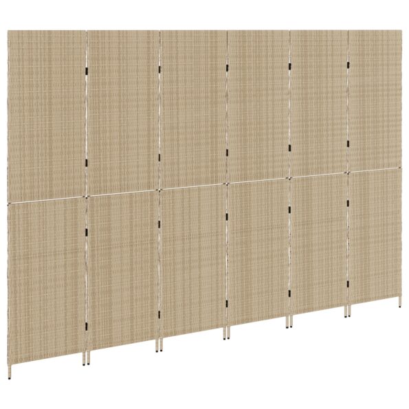 vidaXL Záložník 6 panelov skladací Béžový 294x180 cm Poly Rattan – Obrázok 4