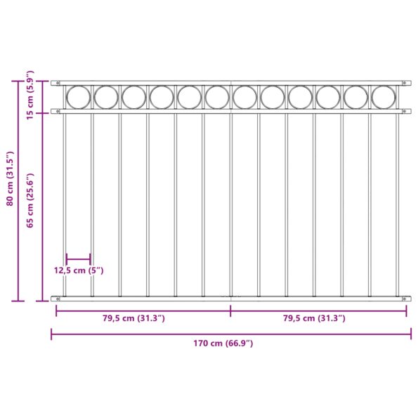 vidaXL Sivý oceľový plot 1.7x0.8 m – Obrázok 8