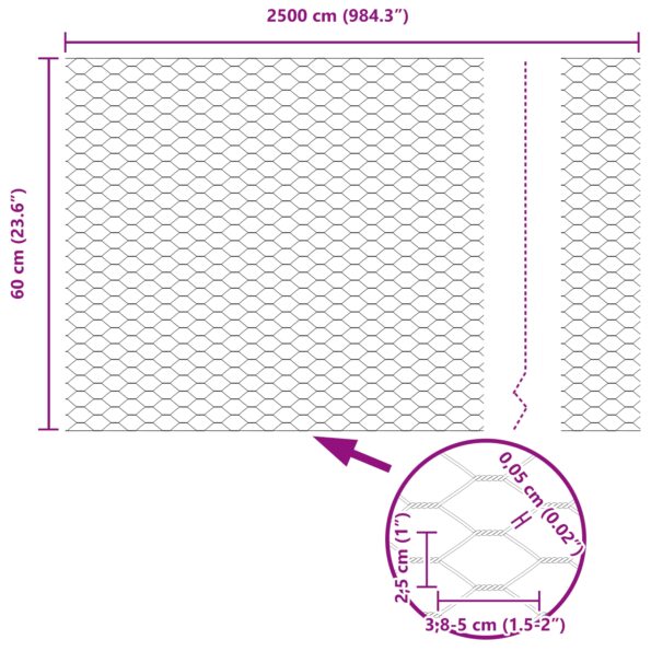 vidaXL Hexagonálny plot Strieborná 0,6 x 25 m Pozinkovaná oceľ – Obrázok 8