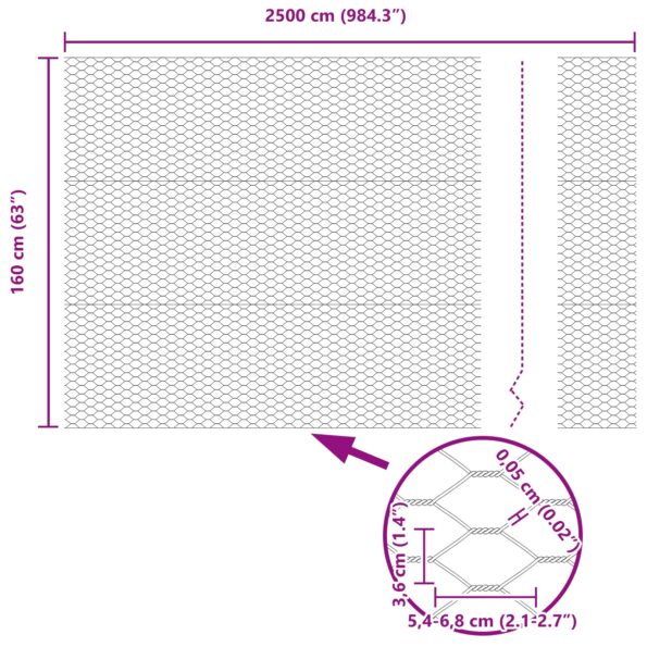 vidaXL Hexagonálna ohrada 1.6x25 m Galvanizovaná oceľ – Obrázok 8