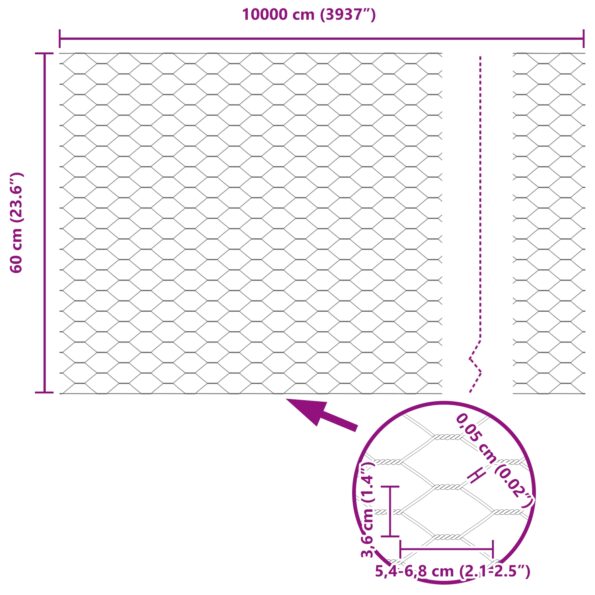 vidaXL Hexagonálny plot Strieborná 0,6 x 100 m Pozinkovaná oceľ – Obrázok 8