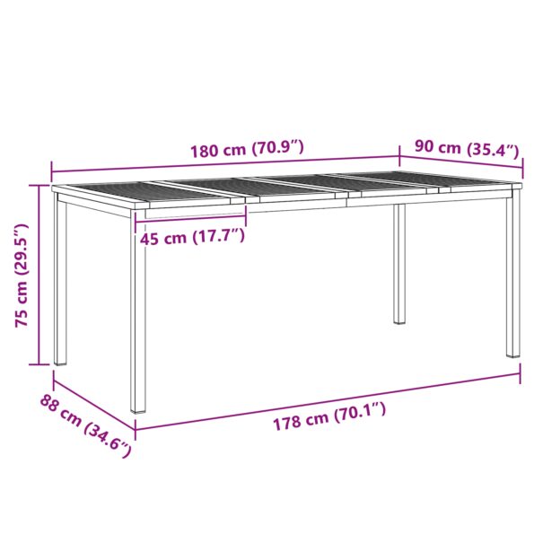 vidaXL Vonkajší jedálenský stôl 180x90x75 cm z akáciového dreva. – Obrázok 10