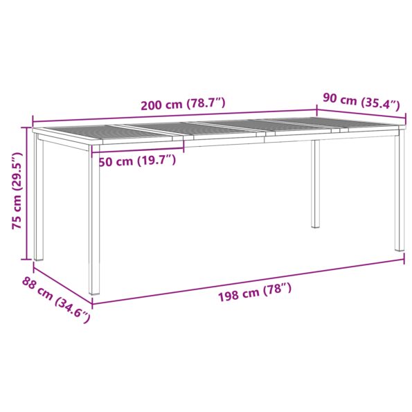 42006191_10.jpg vidaXL Vonkajší jedálenský stôl 200x90x74,5 cm z masívneho akáciového dreva – Obrázok 10
