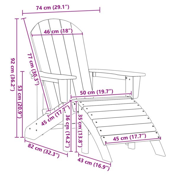 vidaXL Adirondack stolička Biela 82 x 74 x 92 cm HDPE – Obrázok 10