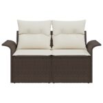 vidaXL 2-miestna záhradná pohovka s vankúšmi Hnedý Poly Ratan – Obrázok 5