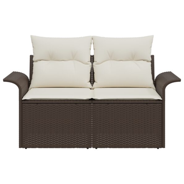 vidaXL 2-miestna záhradná pohovka s vankúšmi Hnedý Poly Ratan – Obrázok 5